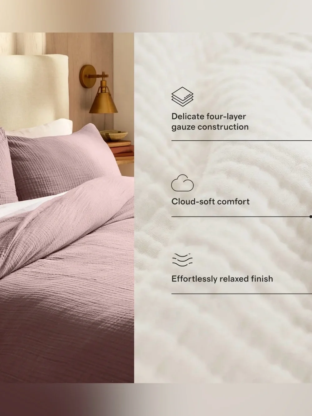 Organic Cotton Gauze Duvet Cover King / California King in Fig - NWOT